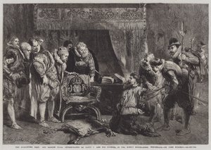 La Conspiración de la Pólvora, Guy Fawkes siendo interrogado por James I y su Consejo en la Cámara del Rey, Whitehall de John Gilbert